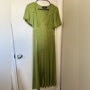 Solid V Neck Split Midi dress with mini balls